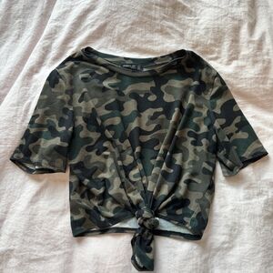 Popular Basics Camouflage Knot-Front Tee